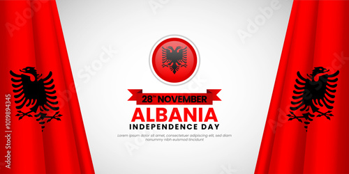 Albania independence day greeting card, banner background vector illustration memorial holiday 28 November design element with waving flag