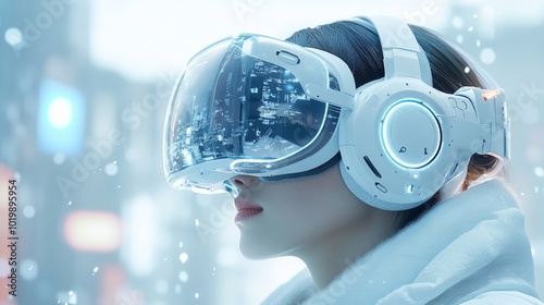 Virtual reality glasses A person wearing futuristic