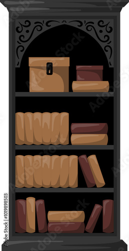 Vector Illustration of Wooden Bookshelf Western Gothic Home Decor