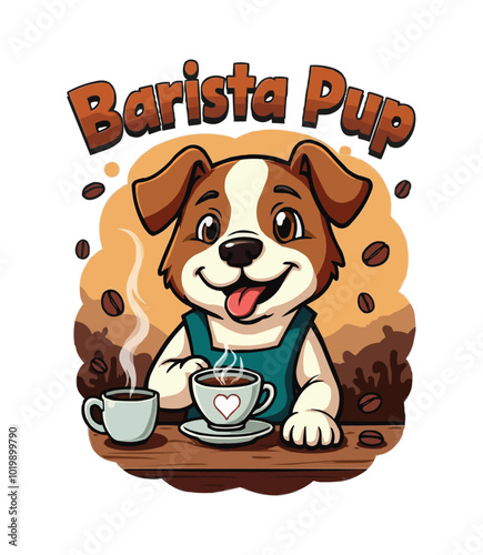 Barista Pup T-Shirt Design Template