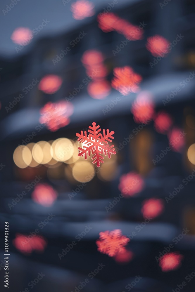 Red bokeh snowflakes background Red bokeh snowflakes background