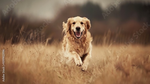 Golden Retriever Running Through a Field