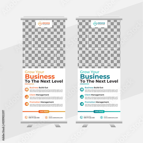 Roll-up banner stands template design layout. pull-up abstract background, vertical, x-banner, display, rectangle size. editable roll-up banner vector template