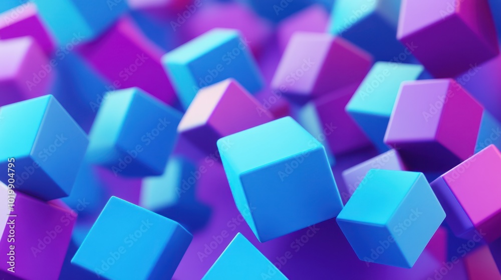 Abstract 3D Render of Blue and Purple Cubes Abstract 3D Render of Blue and Purple Cubes