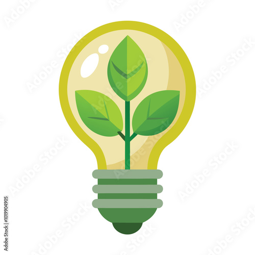 Ecology light bulb with green leaves vector illustration isolated on a white background