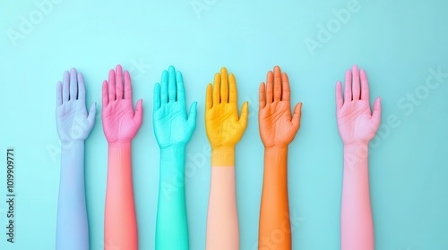 Hands from different continents joined together, representing global fairness and tolerance, flat design illustration