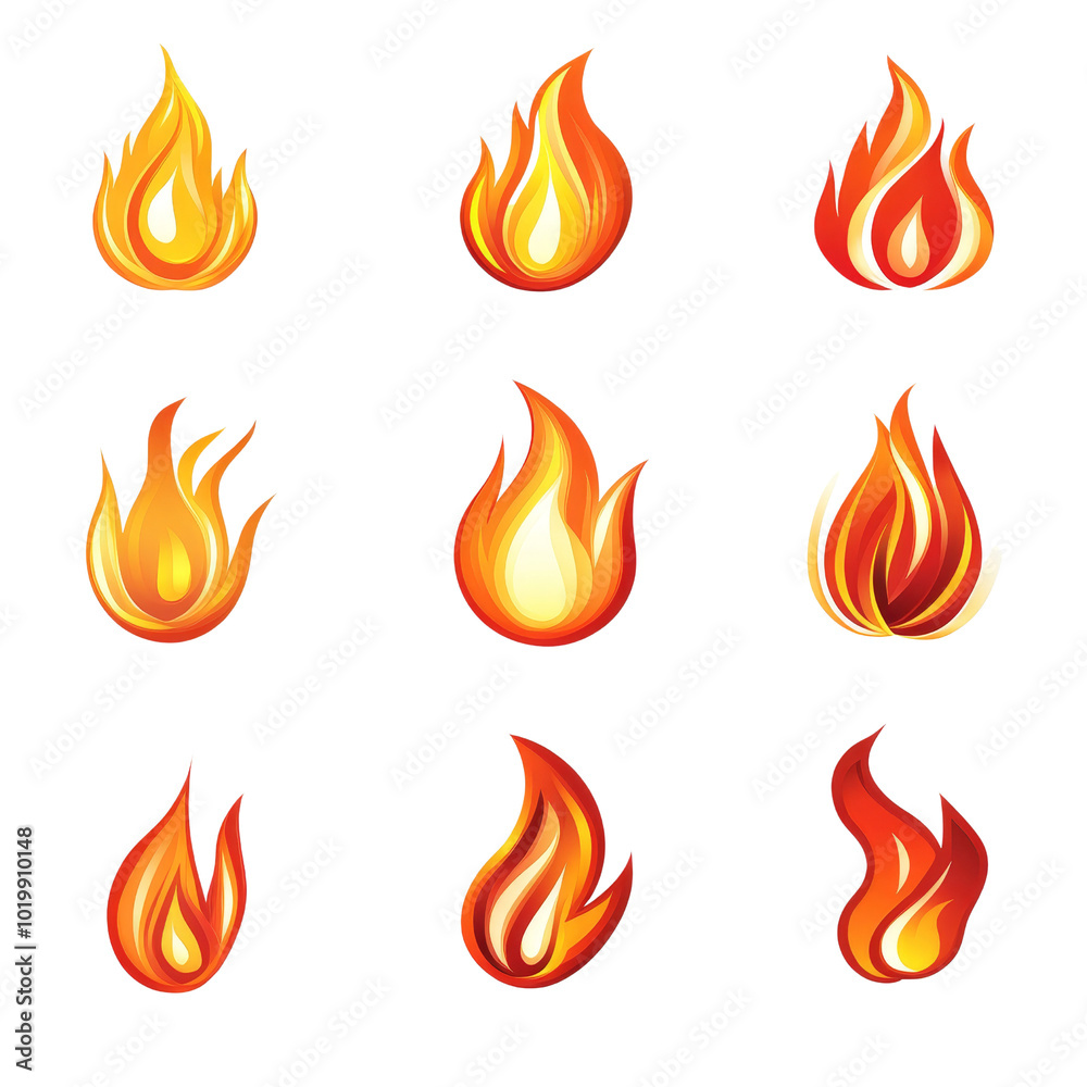 Fire Icons Set - Visualizing the Evolution of Flames for Educational and Safety Designs with Copy Space. Fire Icons Set - Visualizing the Evolution of Flames for Educational and Safety Designs with Copy Space.
