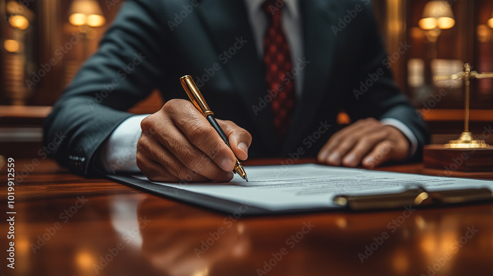 lawyer's hand is seen signing an important legal document, symbolizing authority, trust, and responsibility in the legal profession. The image conveys professionalism, commitment, and legal expertise lawyer's hand is seen signing an important legal document, symbolizing authority, trust, and responsibility in the legal profession. The image conveys professionalism, commitment, and legal expertise