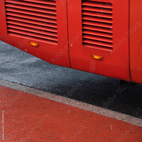 Red bus in the bus stop
