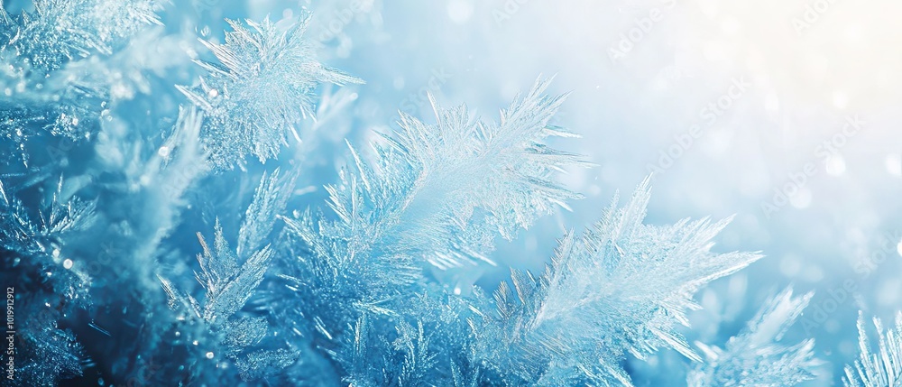 Intricate winter frost patterns on glass with ice crystals creating a cold and captivating winter background Intricate winter frost patterns on glass with ice crystals creating a cold and captivating winter background