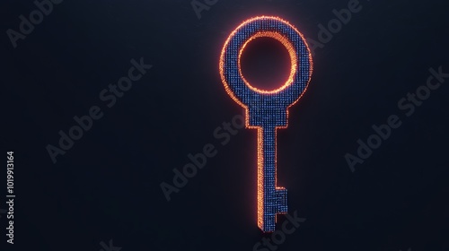 Abstract digital key locking data streams, bright blue encryption lines over a dark background, data encryption, cybersecurity protection