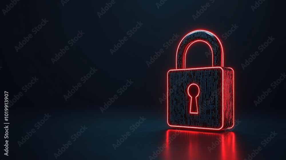 Glowing padlock icon with encrypted data layers wrapping around it, set against a dark blue tech background, data encryption, privacy protection Glowing padlock icon with encrypted data layers wrapping around it, set against a dark blue tech background, data encryption, privacy protection
