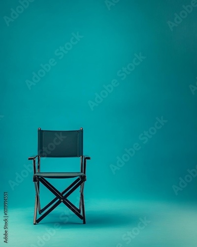 A stylish director's chair stands out against a vibrant teal background, perfect for creative and modern interior settings.