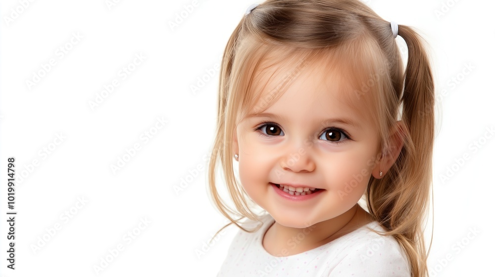 A sweet girl with pigtails beams with joy, embodying carefree innocence and delight A sweet girl with pigtails beams with joy, embodying carefree innocence and delight