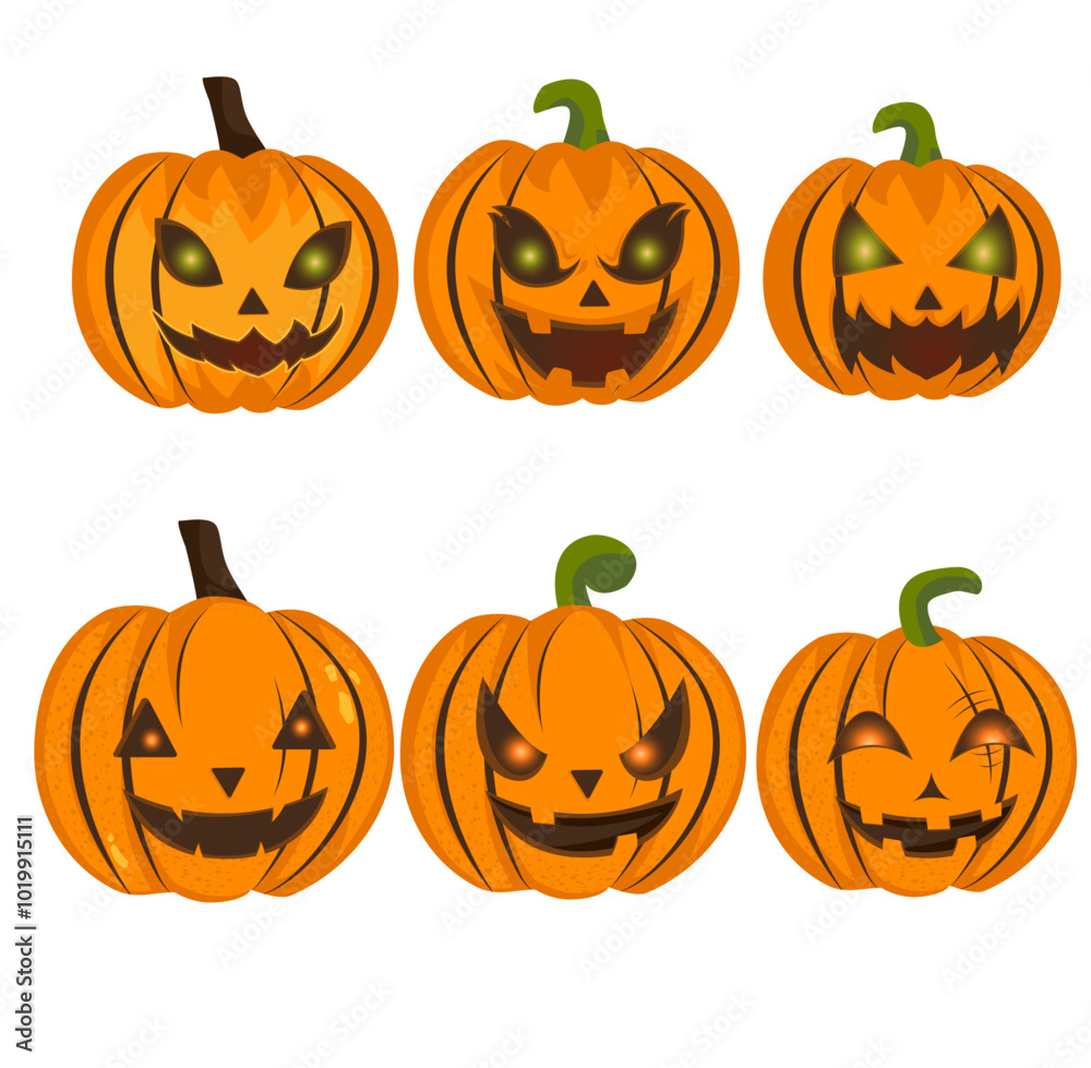 The halloween pumpkins set vector horror on white background. The halloween pumpkins set vector horror on white background.