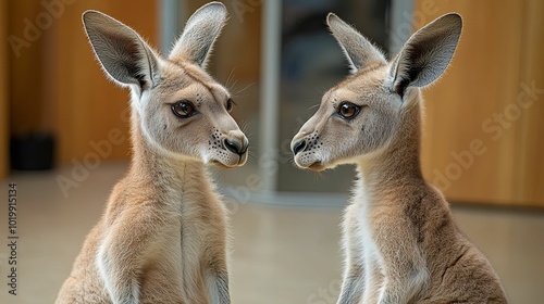 Two Red Kangaroo Joeys Facing Each Other