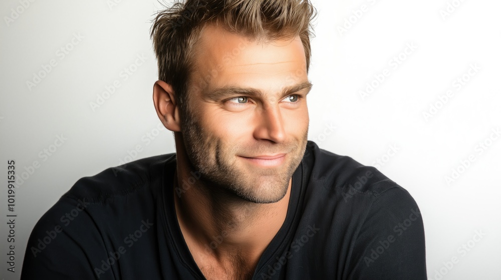 A cheerful and charming man beams with happiness, bringing warmth to the background A cheerful and charming man beams with happiness, bringing warmth to the background