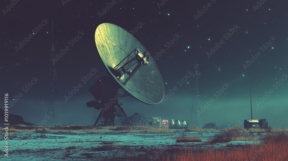 A giant satellite dish sends and picks up signals from space. It's used for satellite TV and radio. Radio waves travel through space, making communication possible. A giant satellite dish sends and picks up signals from space. It's used for satellite TV and radio. Radio waves travel through space, making communication possible.