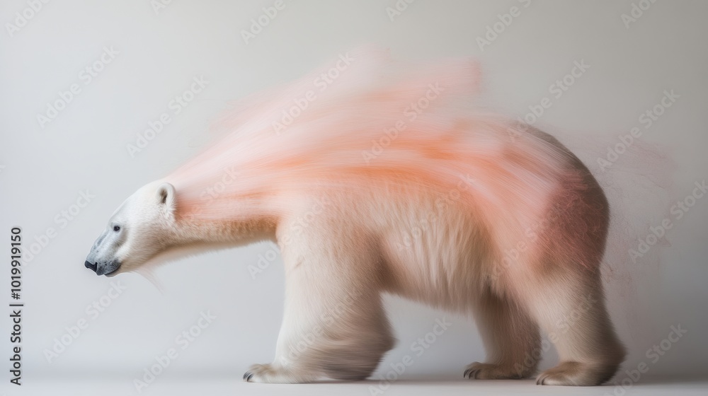 A polar bear with pink hair blowing in the wind A polar bear with pink hair blowing in the wind