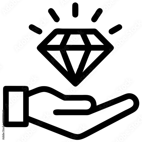 Loyalty program icon featuring a hand holding a diamond for business and marketing