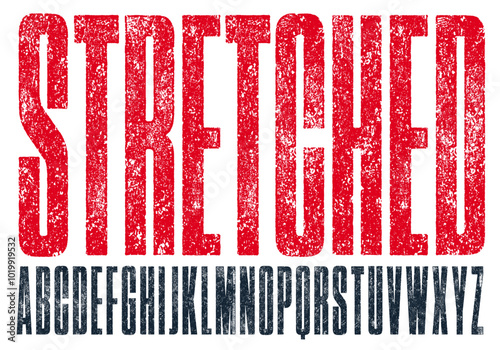 Rough Letterpress Texture Ultra Condensed Font. Highly detailed individually textured characters with a really rough, badly printed texture.