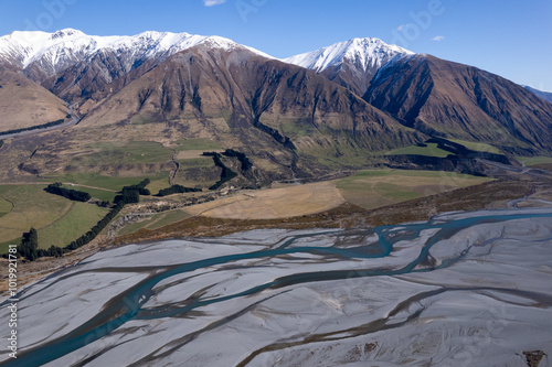 Waimakariri river with mountains  photo