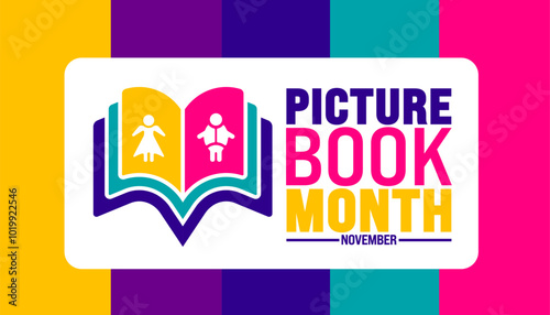 Picture Book Month background or banner design template is observed every year in November. Holiday concept. Template for card, poster, placard, template.