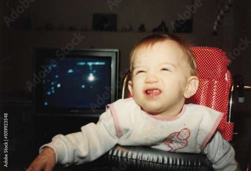 Vintage home photos, old memories. Baby Girl in the stroller photo