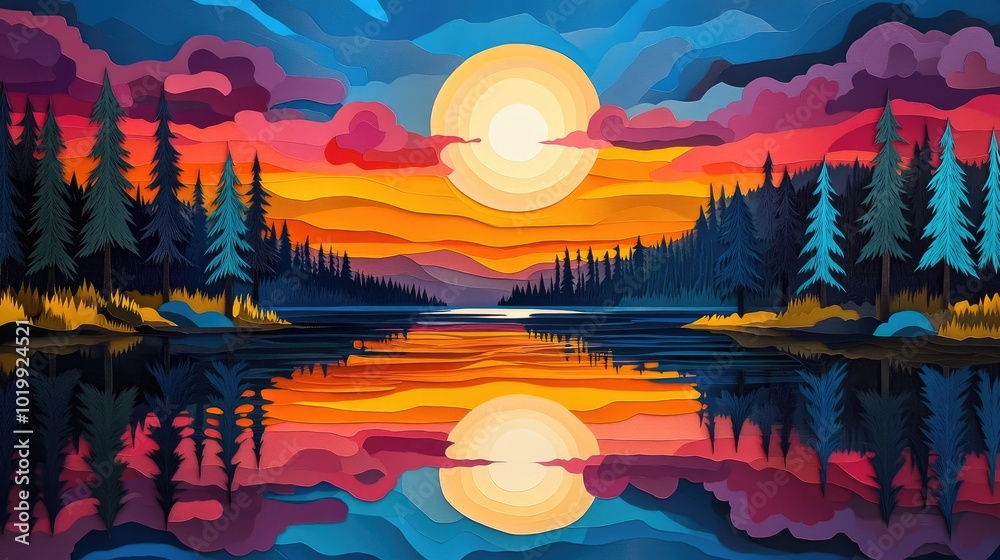 Sunset over a tranquil lake with vibrant colors reflecting on the water Tranquil lake at sunset with vibrant reflections Sunset over a tranquil lake with vibrant colors reflecting on the water Tranquil lake at sunset with vibrant reflections