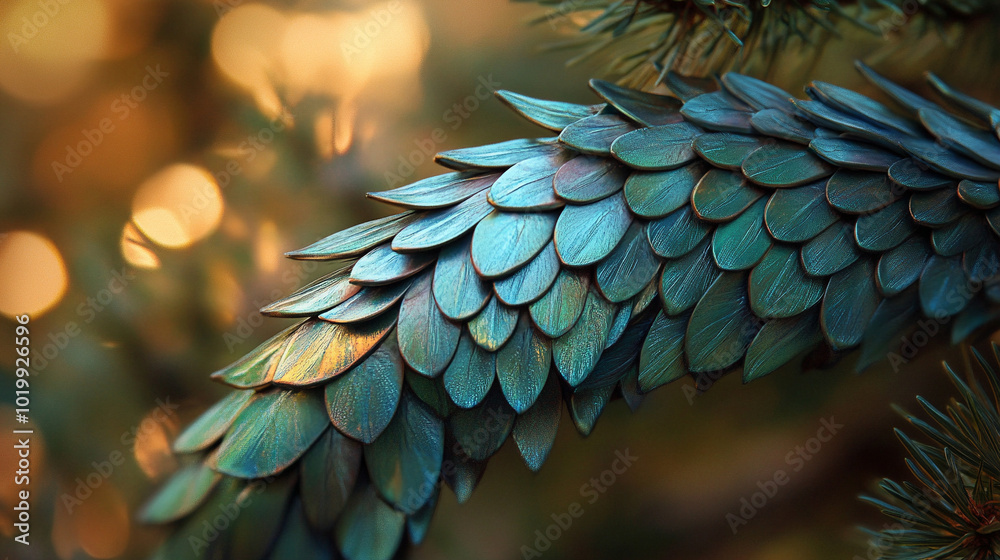 Fototapeta premium metallic green-blue dragon scales glistening in soft focus. Symbolizing strength, mystery, and fantasy, the iridescent texture evokes mythical creatures and hidden power in a surreal world