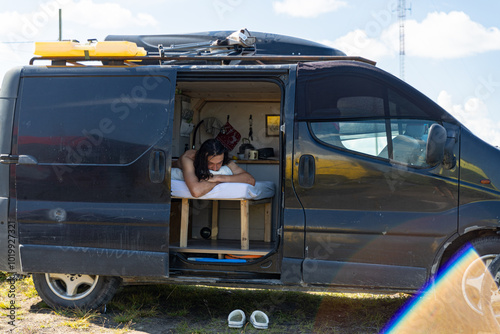 Morning Awakening In Camper Van Car