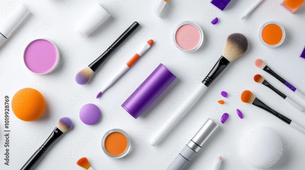 Makeup Brushes and Cosmetics Flat Lay Makeup Brushes and Cosmetics Flat Lay