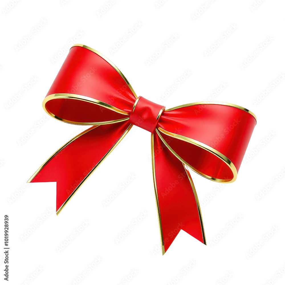 Fototapeta premium Bright red ribbon bow with golden edges, perfect for gifts and decorations