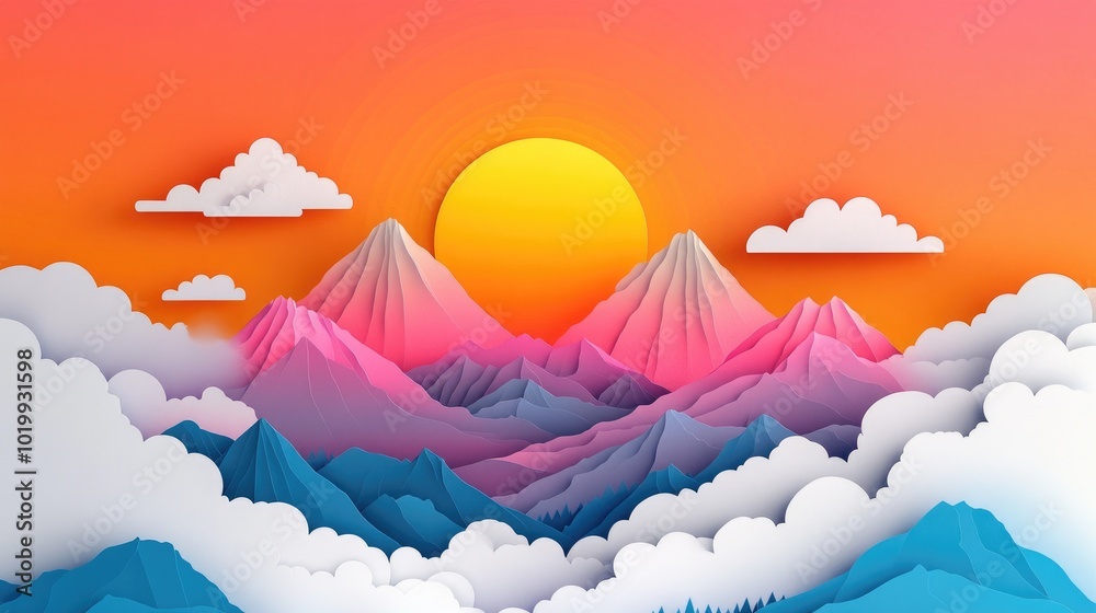 Sunset Over Mountains Surrounded by Clouds Mountain Sunset with Cloud Cover Sunset Over Mountains Surrounded by Clouds Mountain Sunset with Cloud Cover