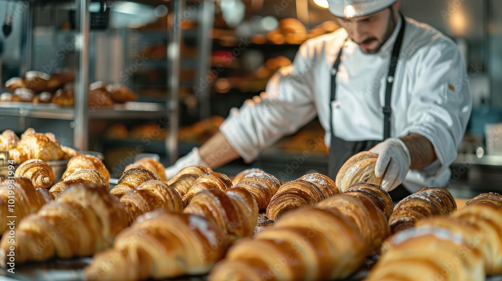 French bakers preparing fresh croissants, food, tradition French bakers preparing fresh croissants, food, tradition