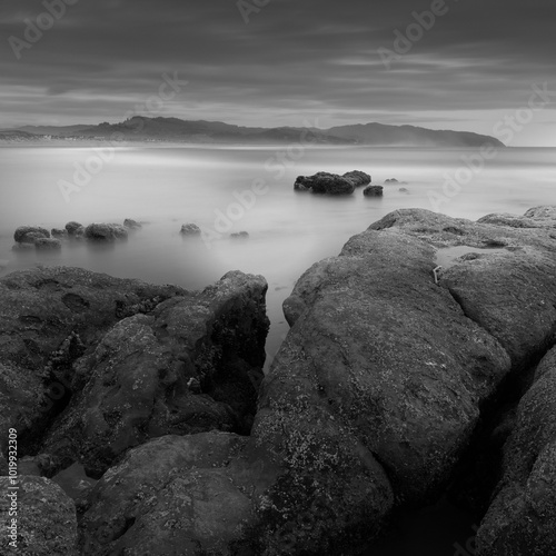 Rocky shoreline in Pacific City, Oregon.