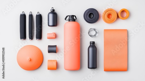 Flat Lay of Fitness Equipment Water Bottle and Yoga Mat