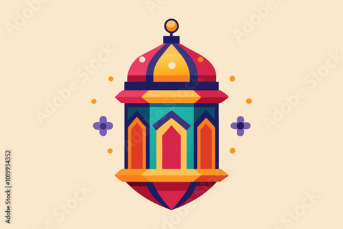 Colorful intricate Arabic lantern for Eid or Ramadan celebration vector illustration