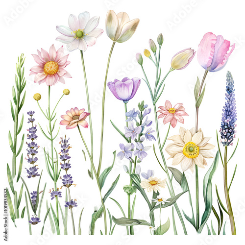 Wildflowers Clipart Vector Illustration