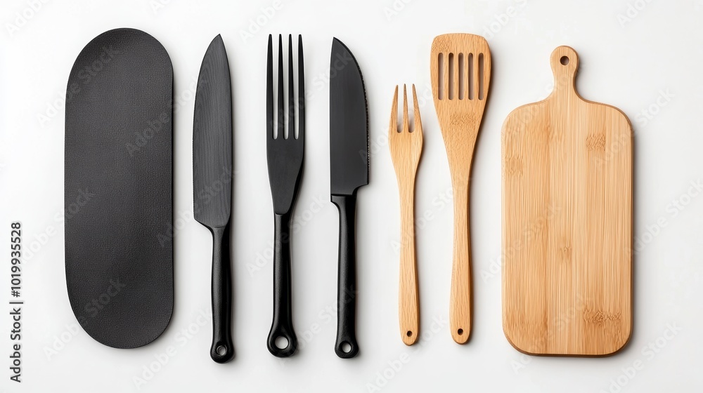 Fototapeta premium Flat Lay of Kitchen Utensils and Cutting Board