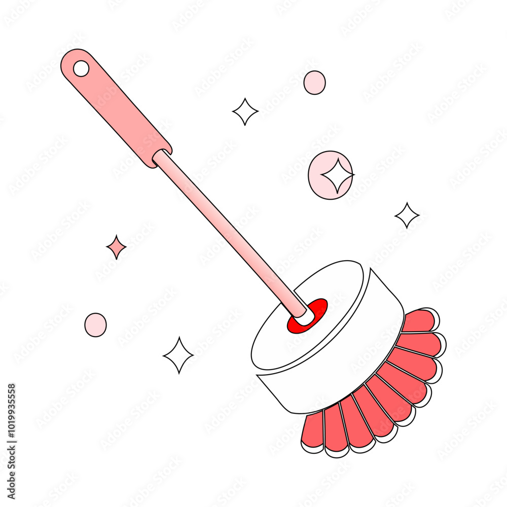 Toilet brush in minimalistic vector illustration with sparkling clean effect Toilet brush in minimalistic vector illustration with sparkling clean effect