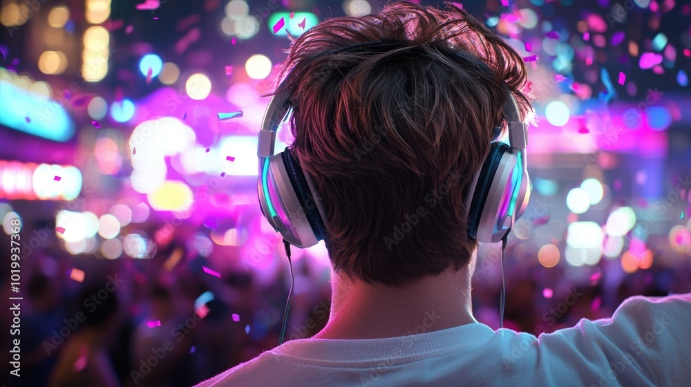 Person Enjoying Music at a Colorful Festival Celebration