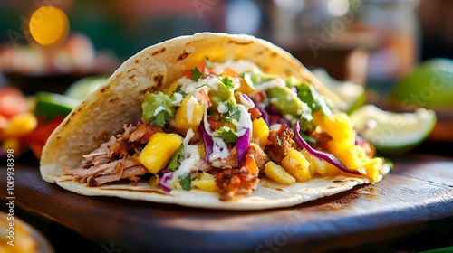 Flavorful Mexican Taco with Pork Pineapple Salsa and Vibrant Presentation