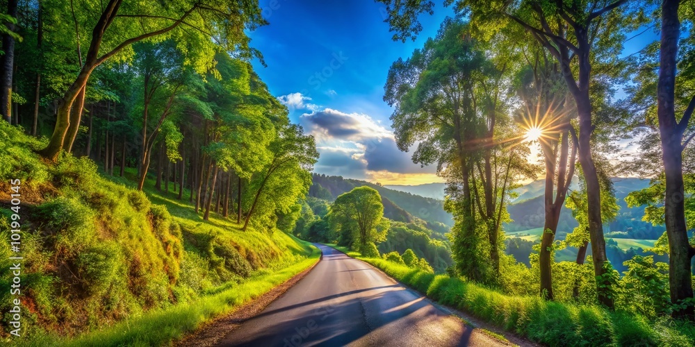 Serene Scenery of Howland Hill Road Surrounded by Lush Green Forest and Sunlit Blue Sky Serene Scenery of Howland Hill Road Surrounded by Lush Green Forest and Sunlit Blue Sky
