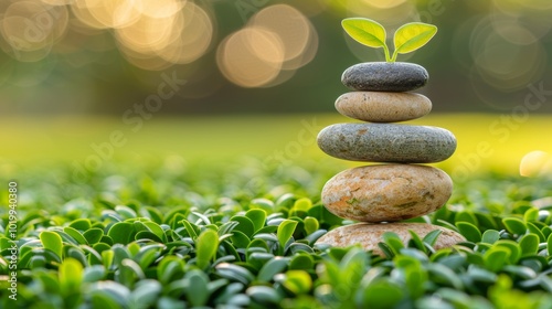 Serene zen meditation landscape  tranquil nature with balanced stones for spiritual reflection photo