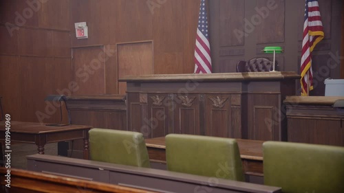 Empty dolly movement of court room scene