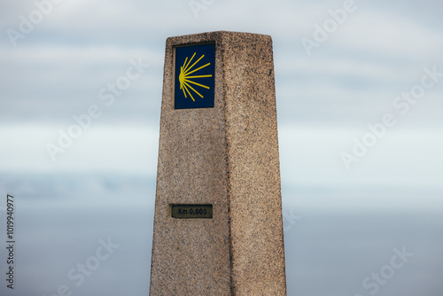 Camino de Santiago marking zero kilometer of famous pilgrimage route