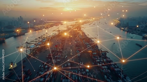 Intricate global value chains connecting manufacturers, suppliers, and distributors across borders - conceptual illustration of international trade and supply chains