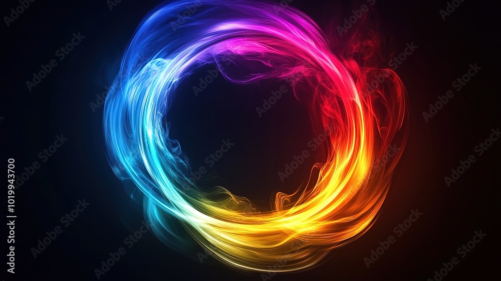 A glowing colorful circle of fire on black background A glowing colorful circle of fire on black background