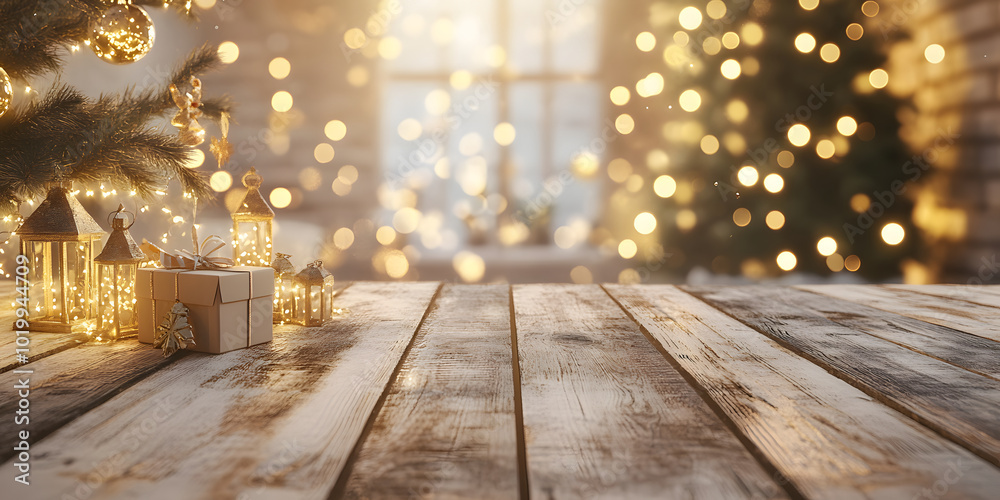 A festive Christmas table scene where you can place things A festive Christmas table scene where you can place things